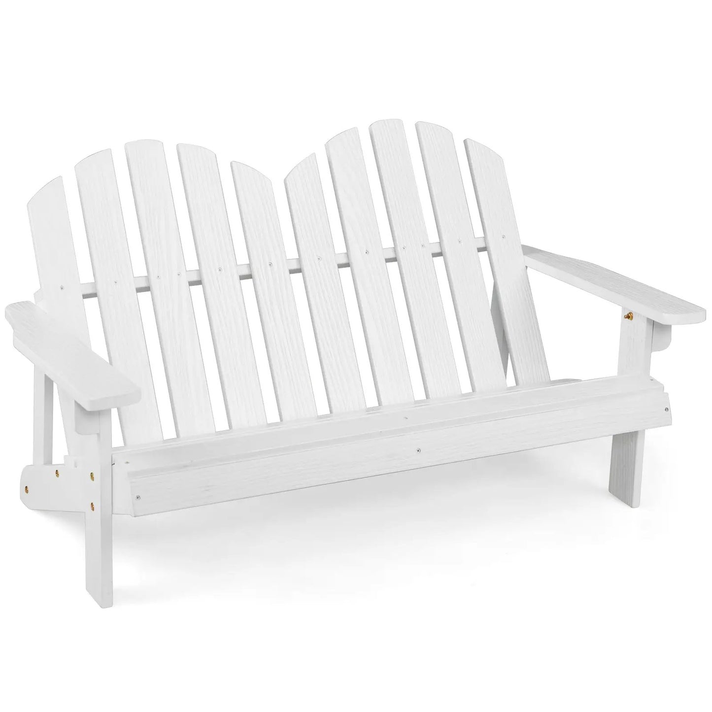 Two Person white Adirondack loveseat with high backrest and wide armrests on Tampa Home & Garden Store