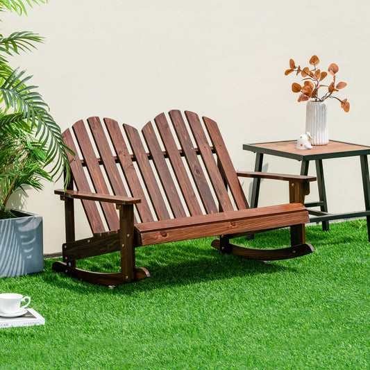 2 Person Adirondack Rocking Chair with Slatted seat-Brown - Tampa Home & Garden Store