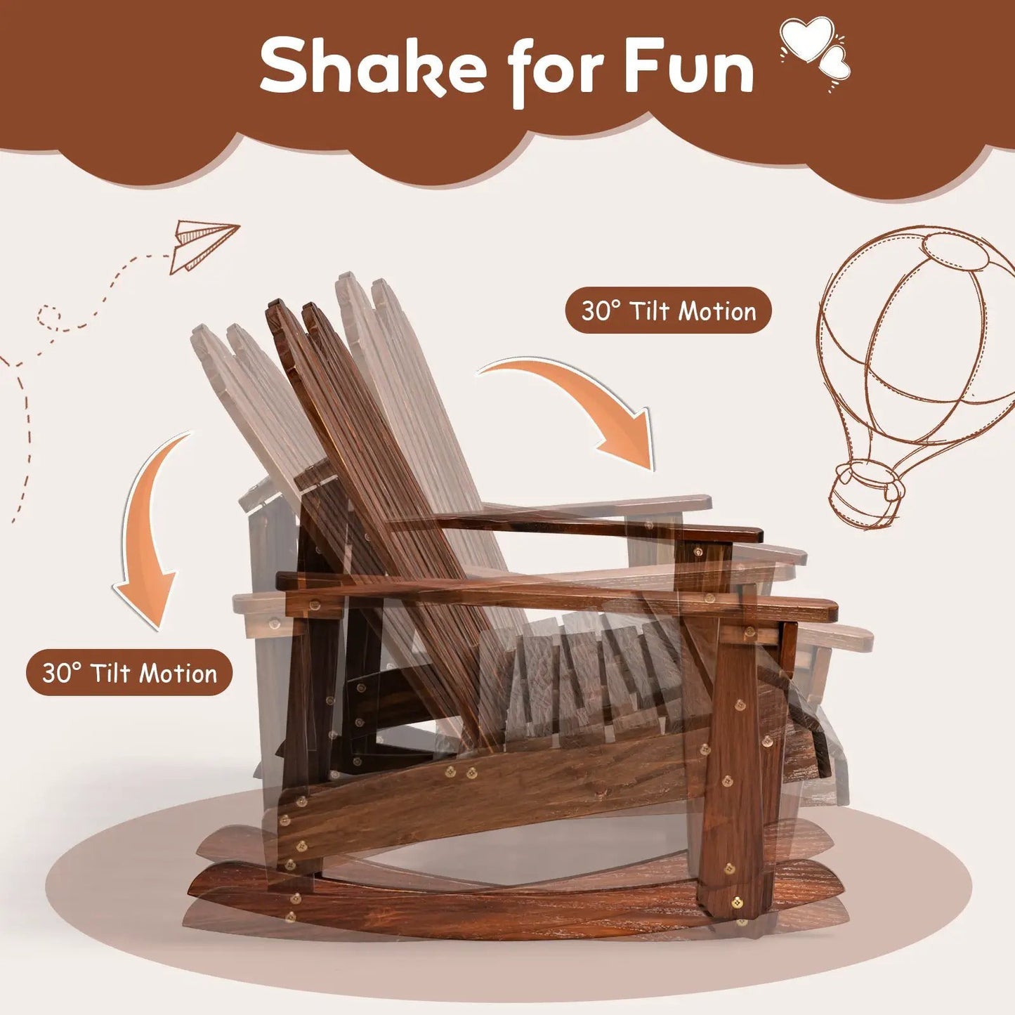 2 Person Adirondack Rocking Chair with Slatted seat-Brown - Tampa Home & Garden Store