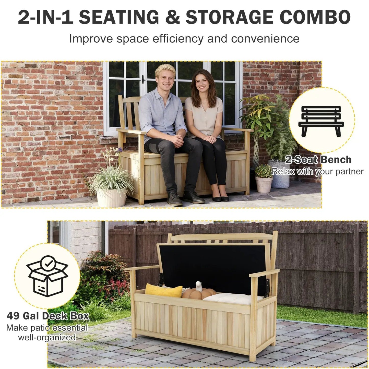 Two Person Storage Bench with 49 Gallon Capacity