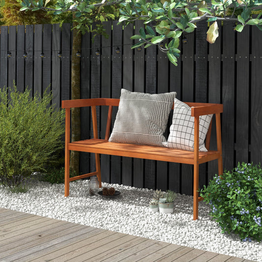 Outdoor Eucalyptus Wood Bench with Backrest and Armrests - Tampa Home & Garden Store