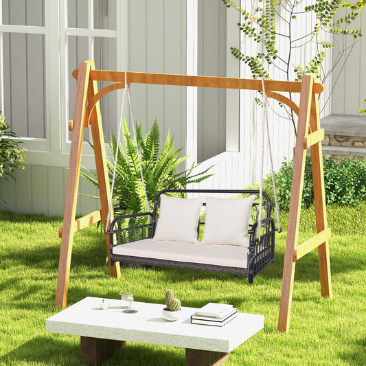 2-Person Outdoor Hanging Chair with Ropes-Gray - Tampa Home & Garden Store