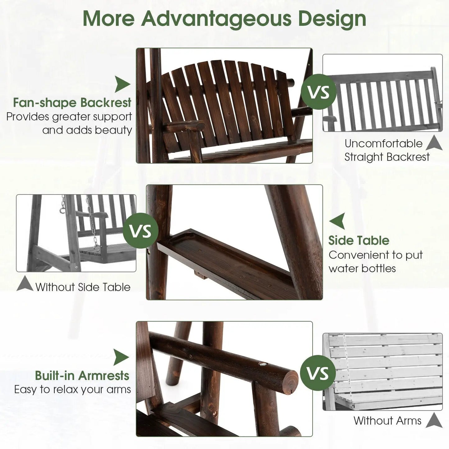 Two-person outdoor wooden porch swing with canopy by DirectDeals; fan-shaped backrest design on Tampa Home & Garden Store