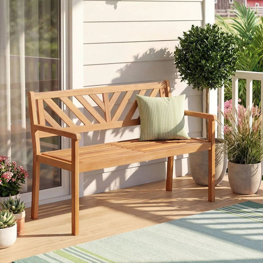 Two Person Acacia Wood Chair With Backrest