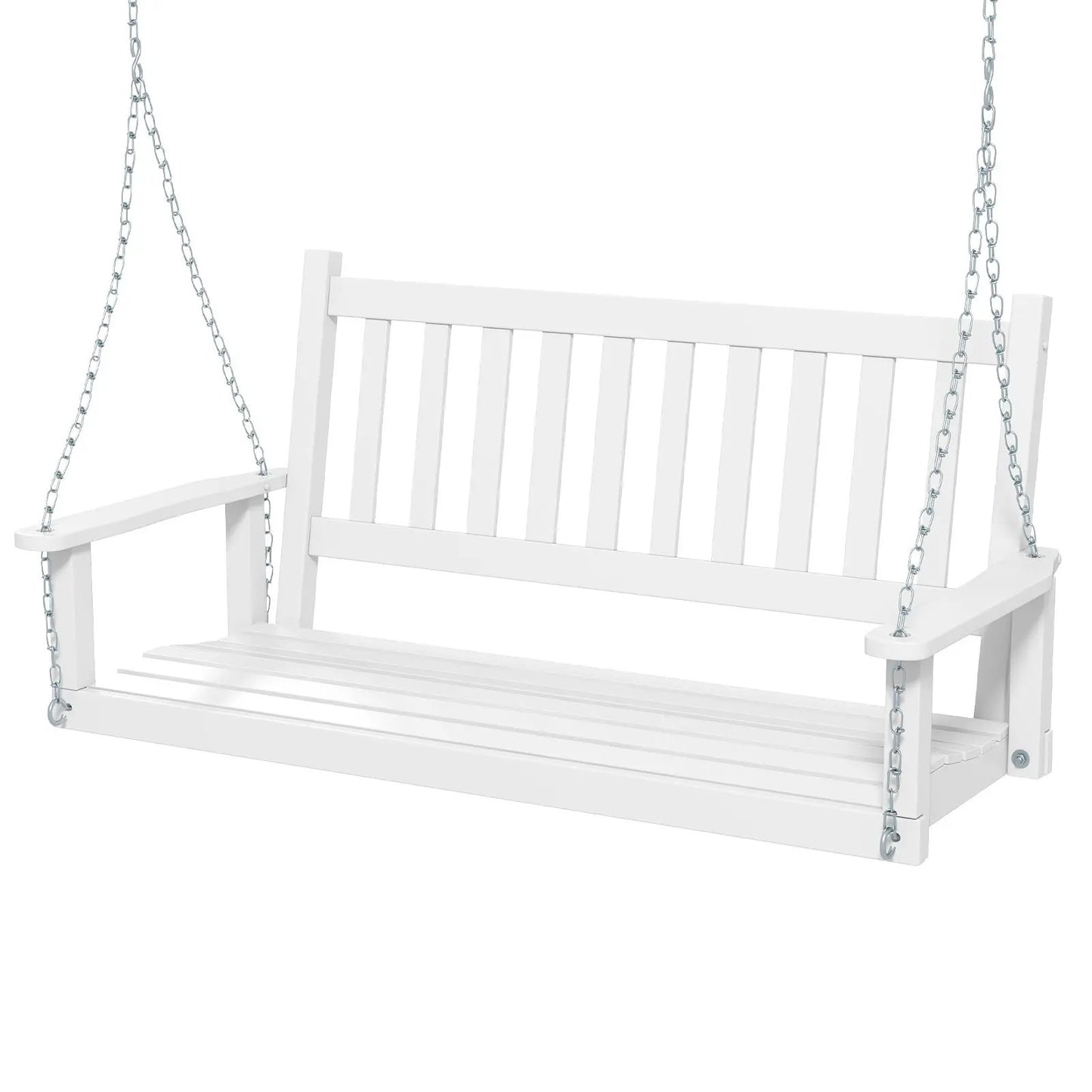 Two-Person White Wooden Outdoor Porch Swing with Chain Suspension on Tampa Home & Garden Store
