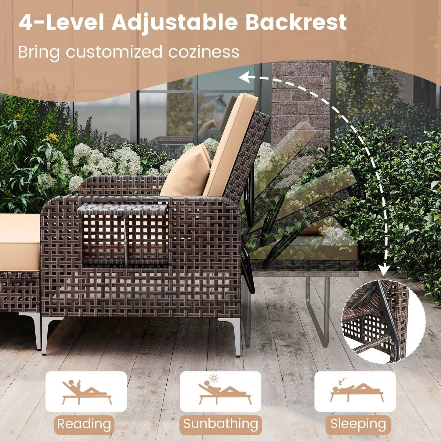 Patio rattan daybed with loveseat and ottoman in brown wicker by DirectDeals on Tampa Home & Garden Store