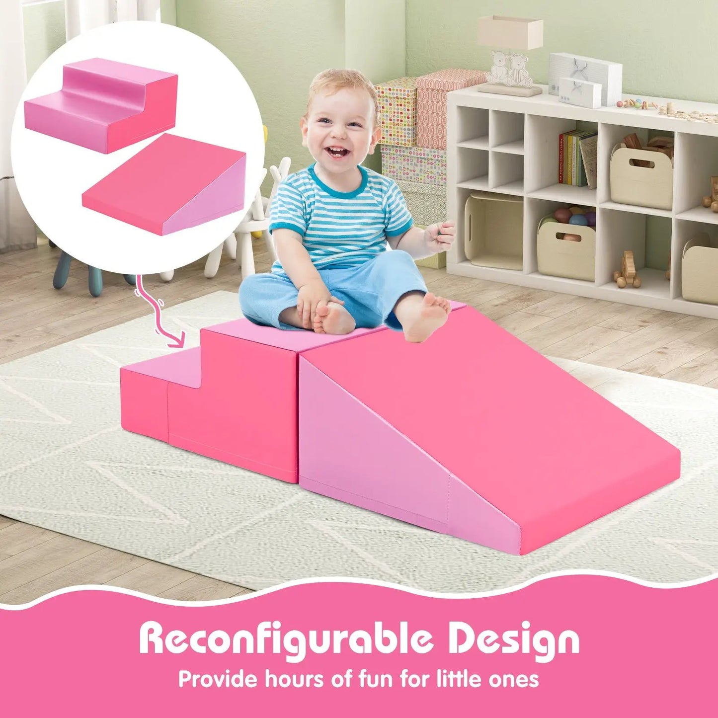 Step and Slide Climber pink foam blocks 2-piece set for infants and toddlers DirectDeals on Tampa Home & Garden Store