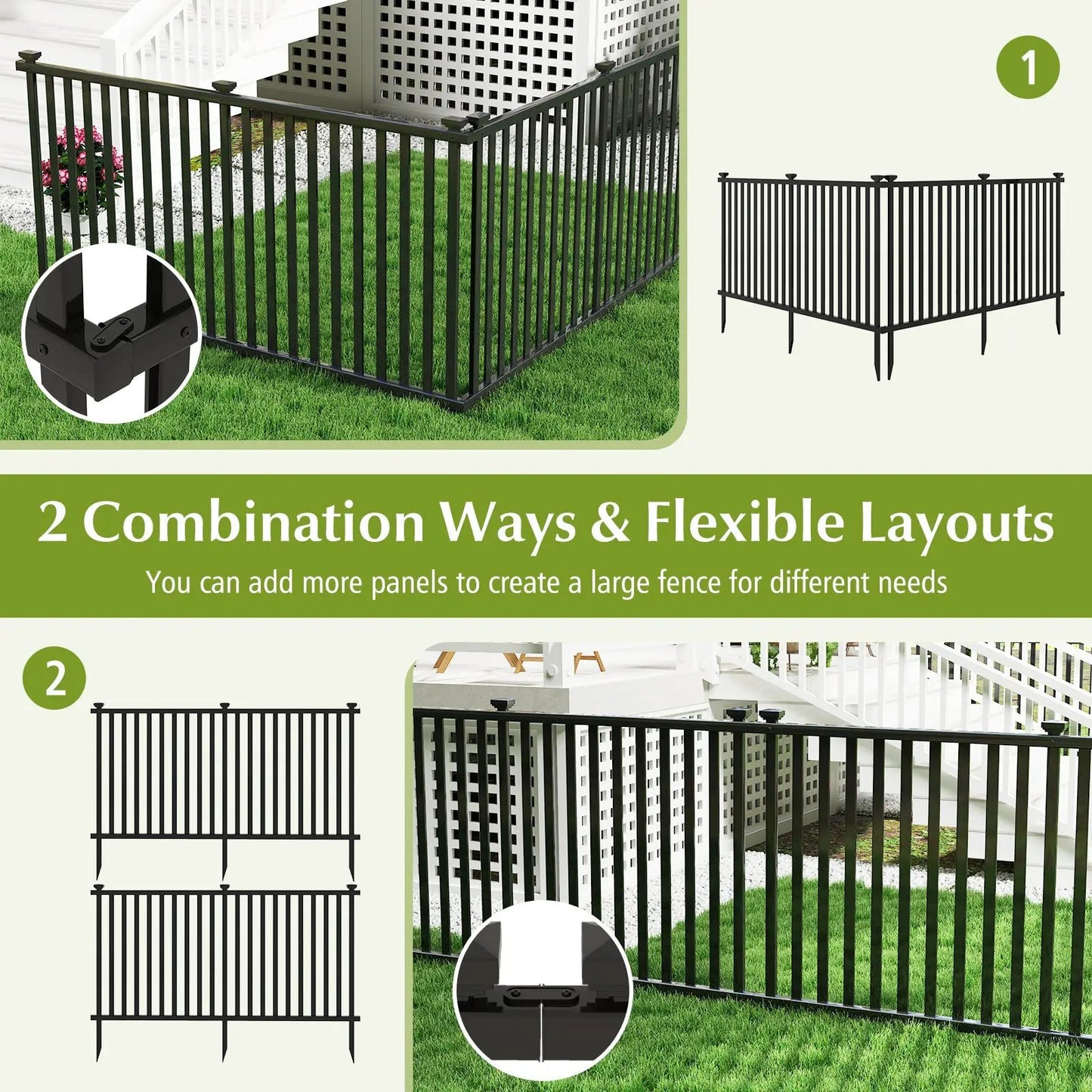2 Piece 80 x 51 Inch Vinyl Picket Fence for Garden-Black - Tampa Home & Garden Store
