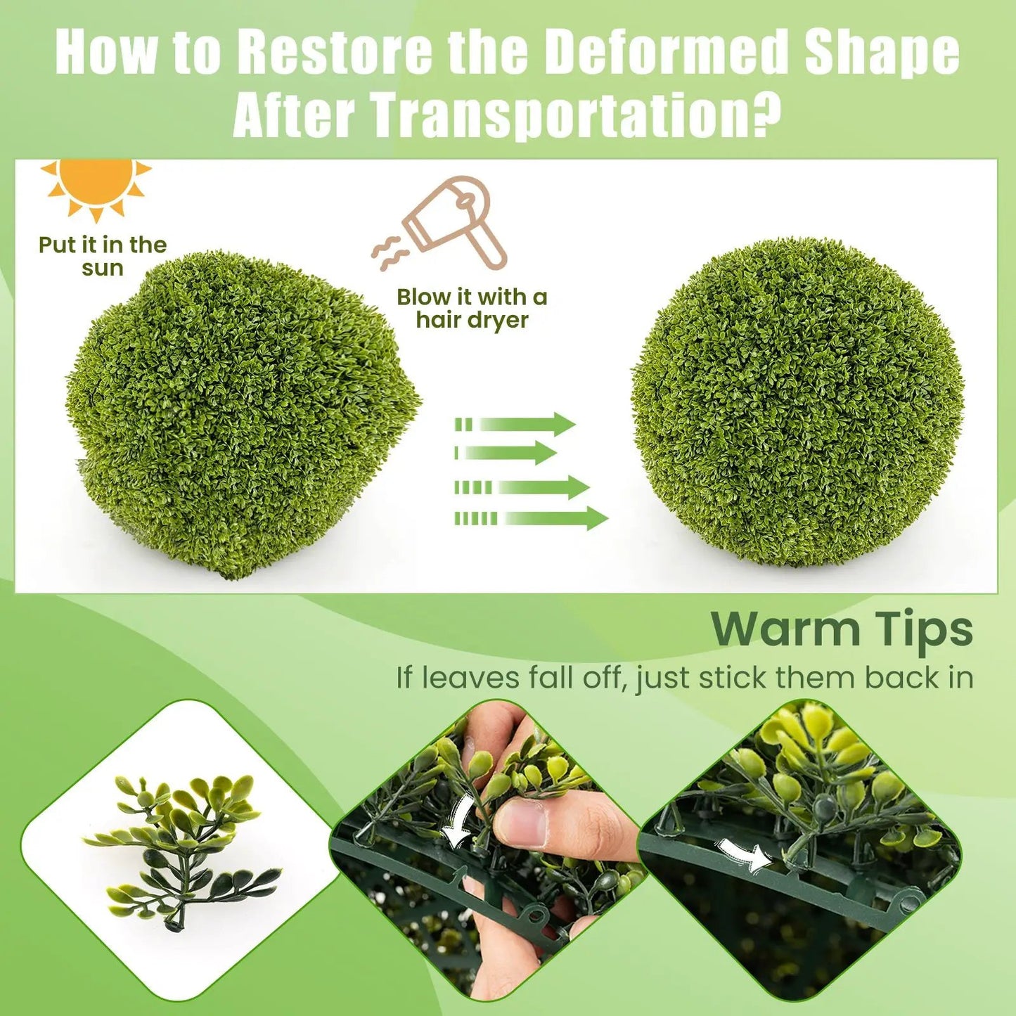 Two Pieces 20 Inch Artificial Topiary Spheres with green foliage DirectDeals shrubs on Tampa Home & Garden Store