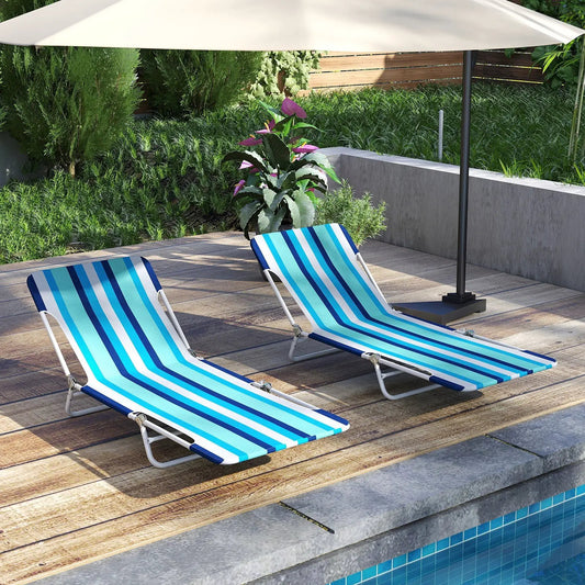 Two Piece Beach Recliner Sunloungers with blue striped fabric and white frames DirectDeals on Tampa Home & Garden Store