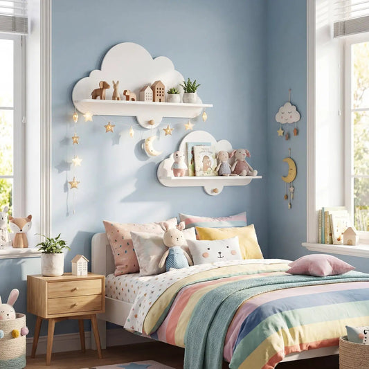 Floating Cloud Shelves set of 2 white wall-mounted display shelves for kids room on Tampa Home & Garden Store