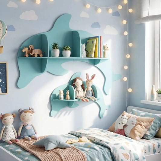 Floating Dolphin Shelves Set of 2, blue wall-mounted by DirectDeals on Tampa Home & Garden Store