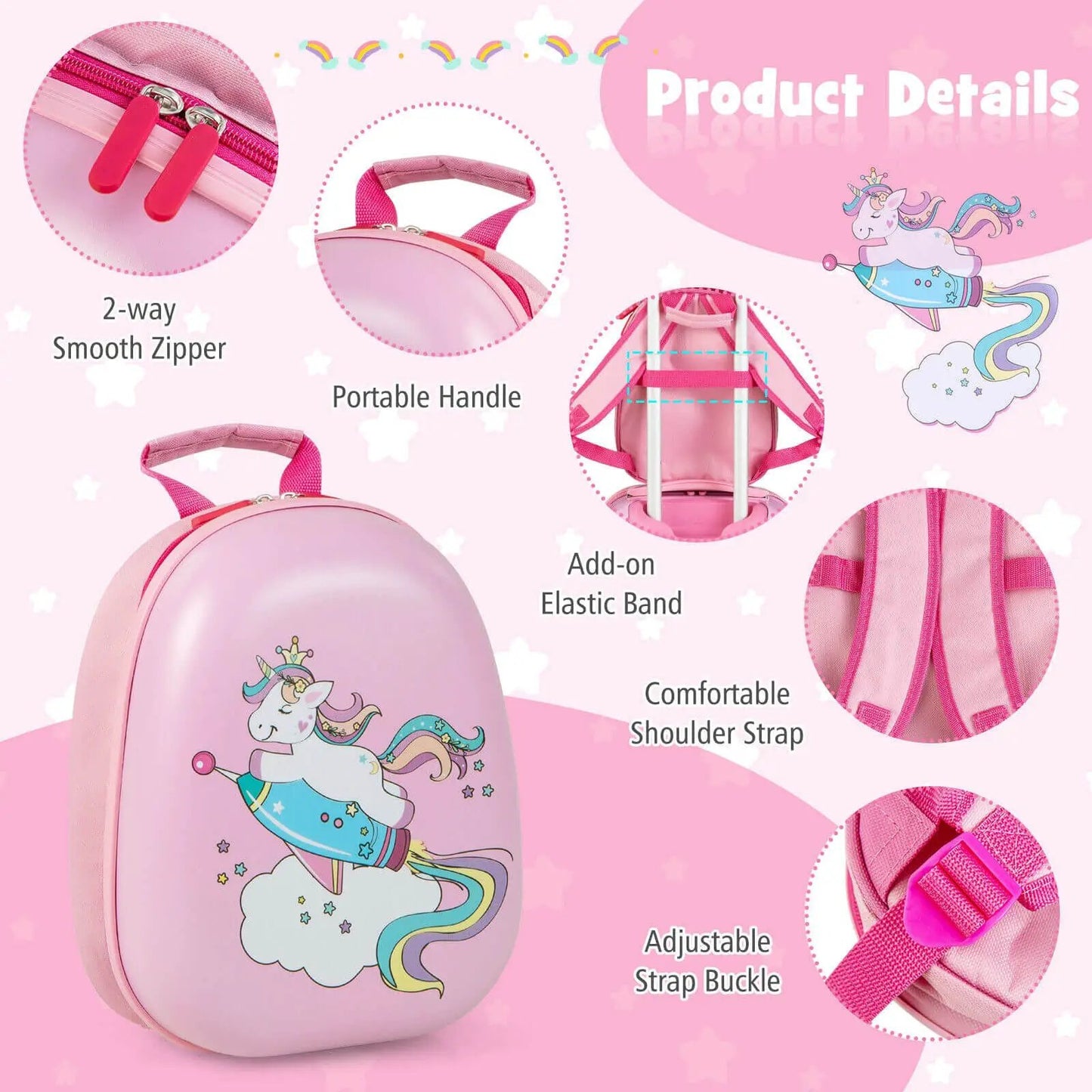 2-piece kids luggage set: 18in unicorn suitcase and 12in backpack, pink DirectDeals on Tampa Home & Garden Store