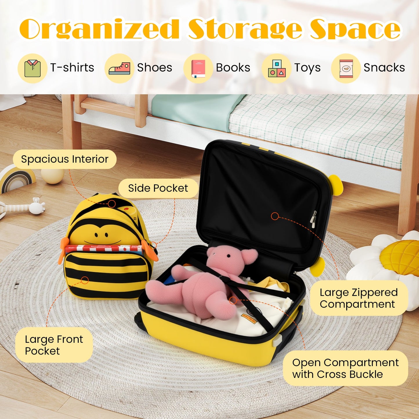 Kids Luggage Set on Wheels with Anti-Lose Rope, DirectDeals, yellow two-piece set on Tampa Home & Garden Store