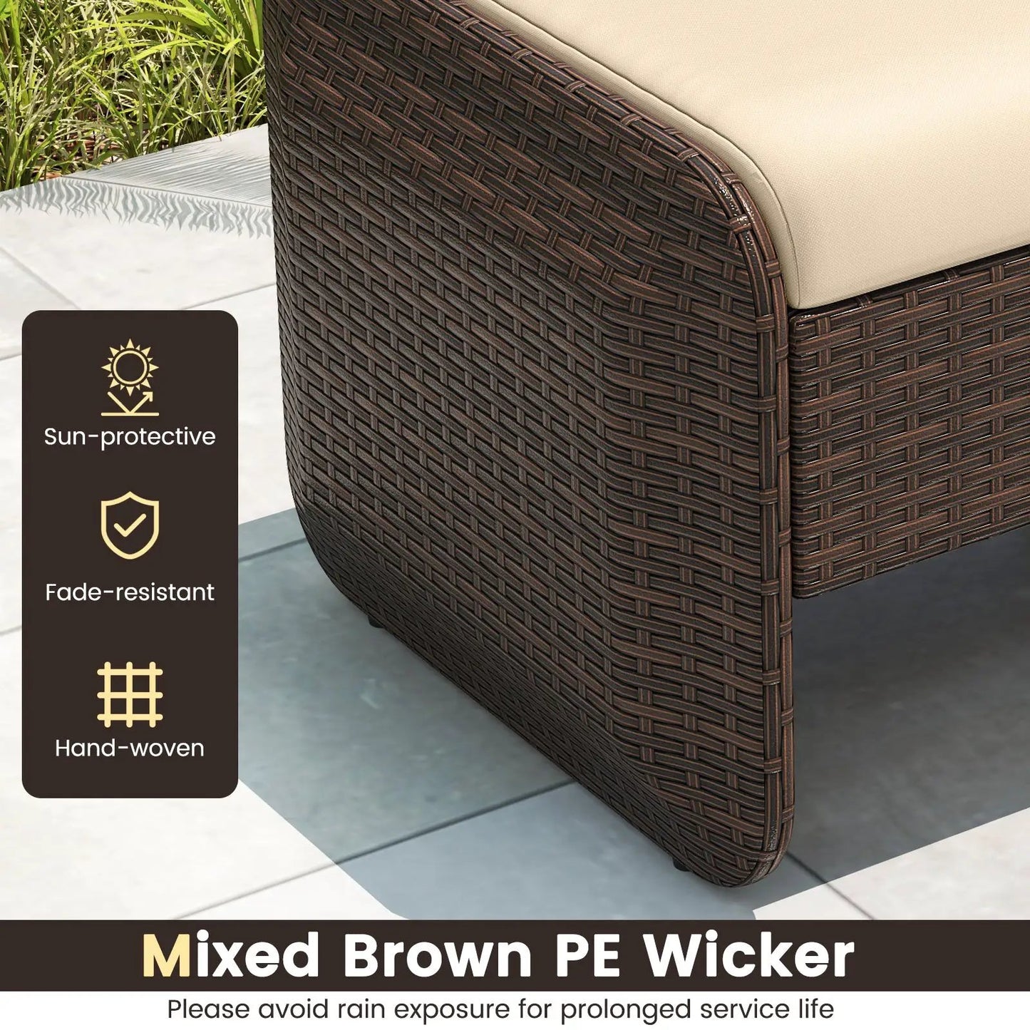 2 Pieces Outdoor Patio PE Wicker Ottomans with Removable Cushions-Brown - Tampa Home & Garden Store