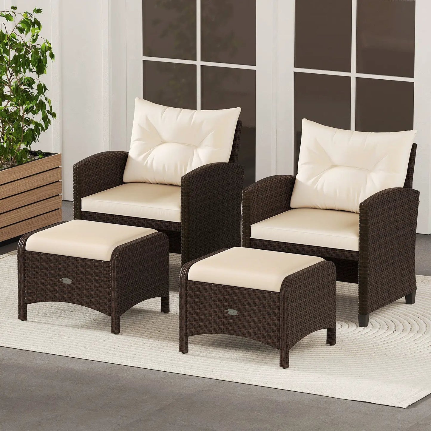 2 Pieces Outdoor Patio PE Wicker Ottomans with Removable Cushions-Beige - Tampa Home & Garden Store