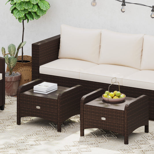2 Pieces Outdoor Patio PE Wicker Ottomans with Removable Cushions-Beige - Tampa Home & Garden Store