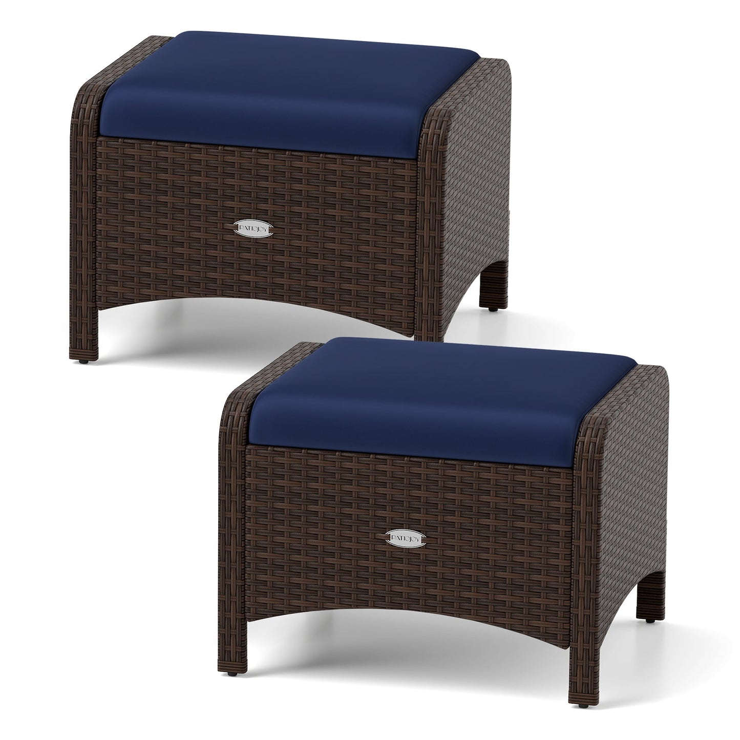 2 otomanas de mimbre de PE para patio exterior con cojines extraíbles - Beige
