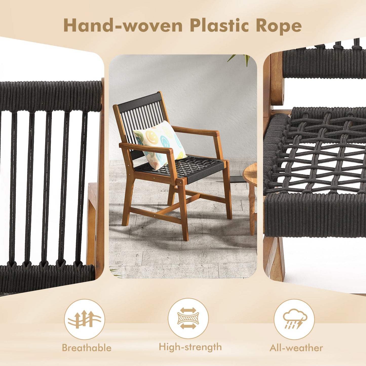 Juego de 2 sillas de comedor de madera de acacia con reposabrazos para patio y jardín
