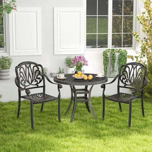 2 Pieces Patio Cast Aluminum Dining Chairs with Armrests-Bronze - Tampa Home & Garden Store