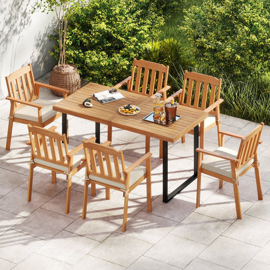 2 Pieces Patio Dining Chairs Outdoor Acacia Wood Chairs-White - Tampa Home & Garden Store