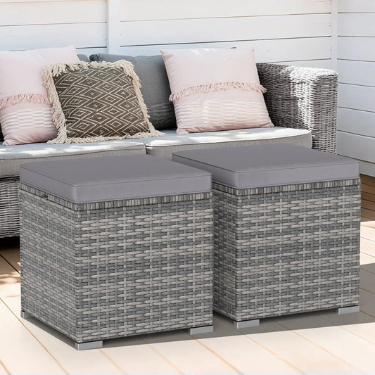 Patio ottomans with hidden storage, two-piece Mix Grey wicker on Tampa Home & Garden Store