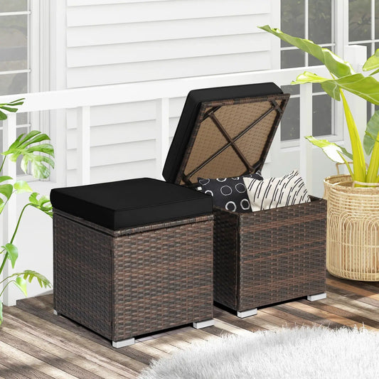 2 Pieces Patio Ottoman with Hidden Storage Space-Black - Tampa Home & Garden Store
