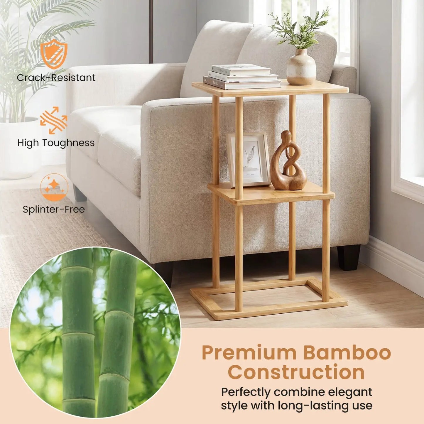 Two Piece Bamboo Side Tables with Storage Shelves in natural finish on Tampa Home & Garden Store