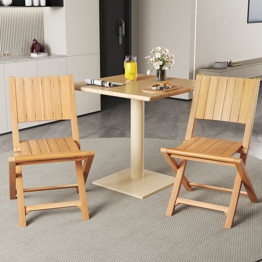 2 Pieces Teak Wood Outdoor Dining Chairs with Slatted Seat - Tampa Home & Garden Store