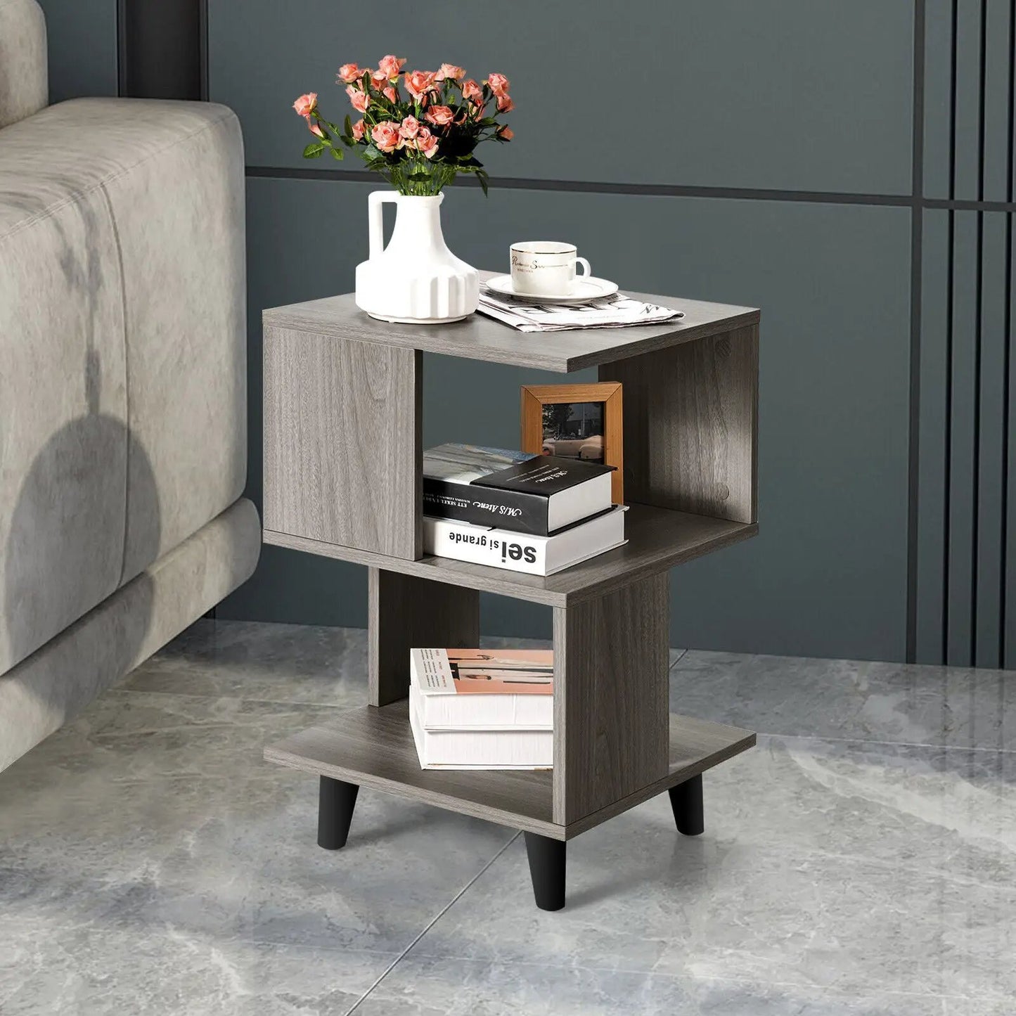 2 Pieces Wooden Modern Nightstand Set with Legs for Living Room - Tampa Home & Garden Store