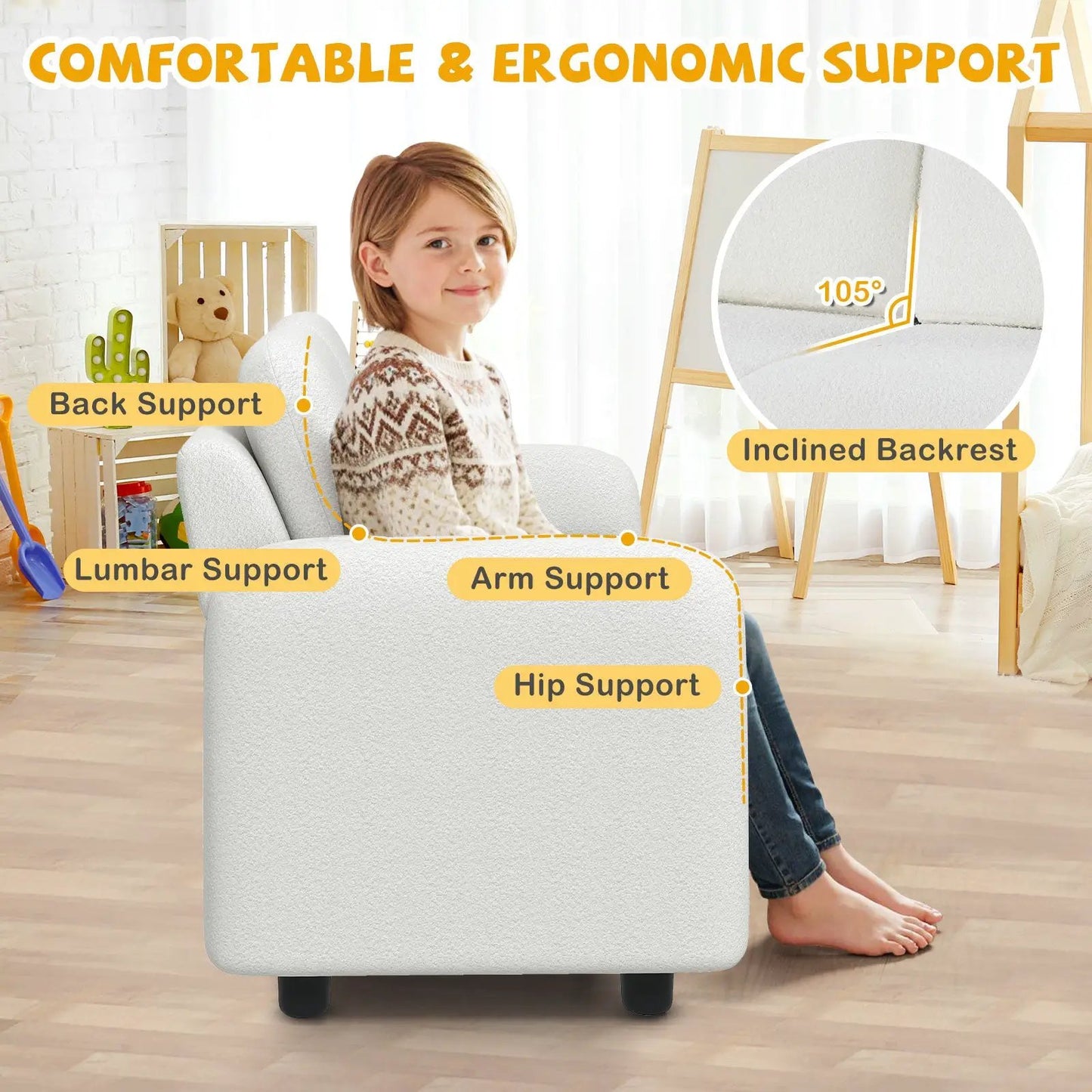 2-Seat Kids Sofa for Toddlers Teddy Fleece upholstery gray fabric with frame DirectDeals on Tampa Home & Garden Store