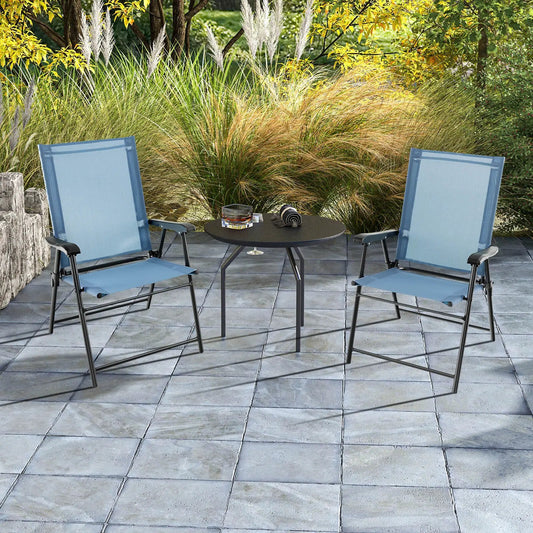2 Set of Patio Dining Chair with Armrests and Metal Frame-Blue - Tampa Home & Garden Store