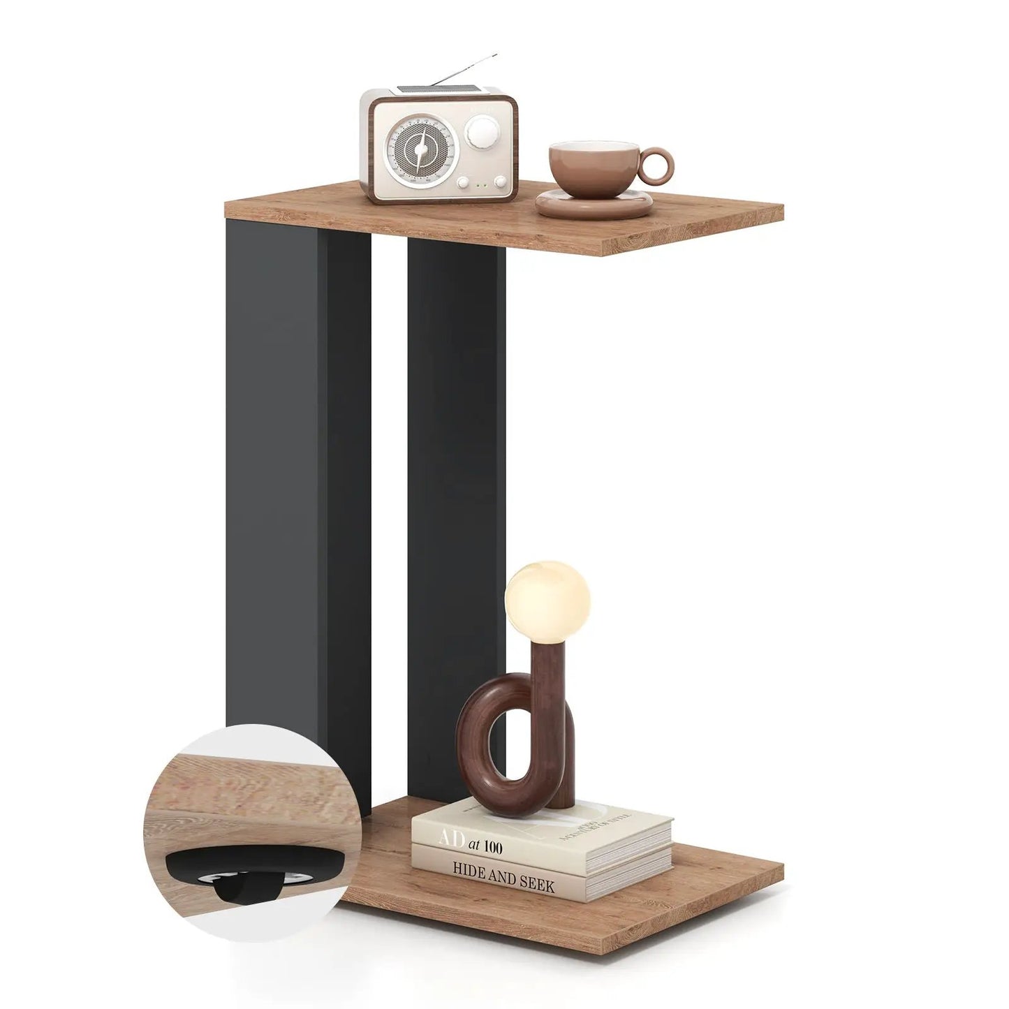2-Tier C-Shaped Side Table with Universal Wheels and Shelf-Rustic Brown - Tampa Home & Garden Store
