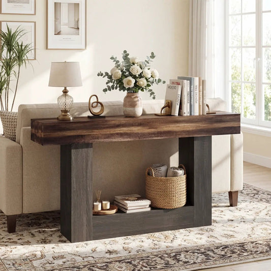 Farmhouse Console Table 2-Tier Storage Shelf
