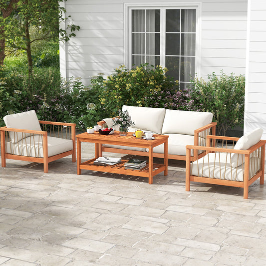 2-Tier Patio Coffee Table with Slatted Tabletop and Shelf - Tampa Home & Garden Store