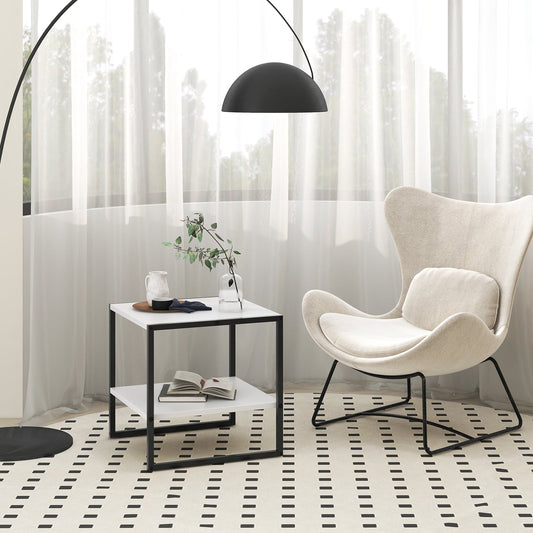 2-Tier Square End Table with Storage Shelf Reversible Design-White - Tampa Home & Garden Store