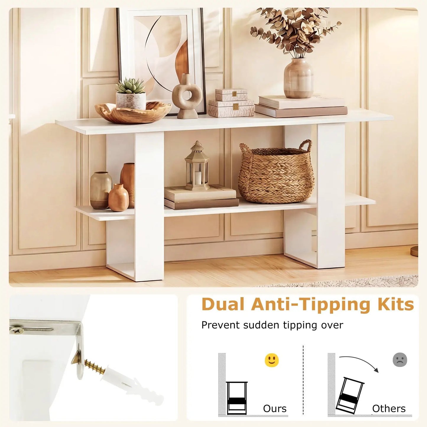 2-Tier TV stand white with storage for TVs up to 55 in, open shelves DirectDeals on Tampa Home & Garden Store