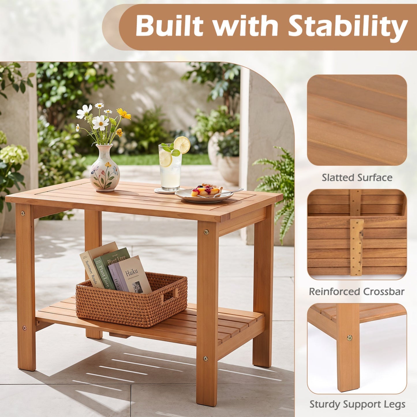 DirectDeals 2-Tier Eucalyptus Wood Patio End Table with Storage Shelf on Tampa Home & Garden Store