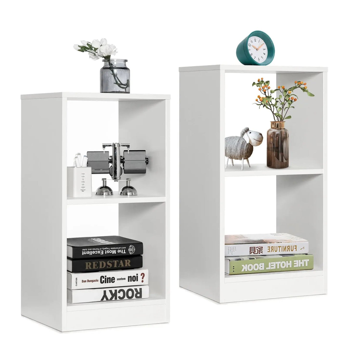 Two-tier white bookcase set with anti-toppling device, 2-piece modular DirectDeals shelves on Tampa Home & Garden Store