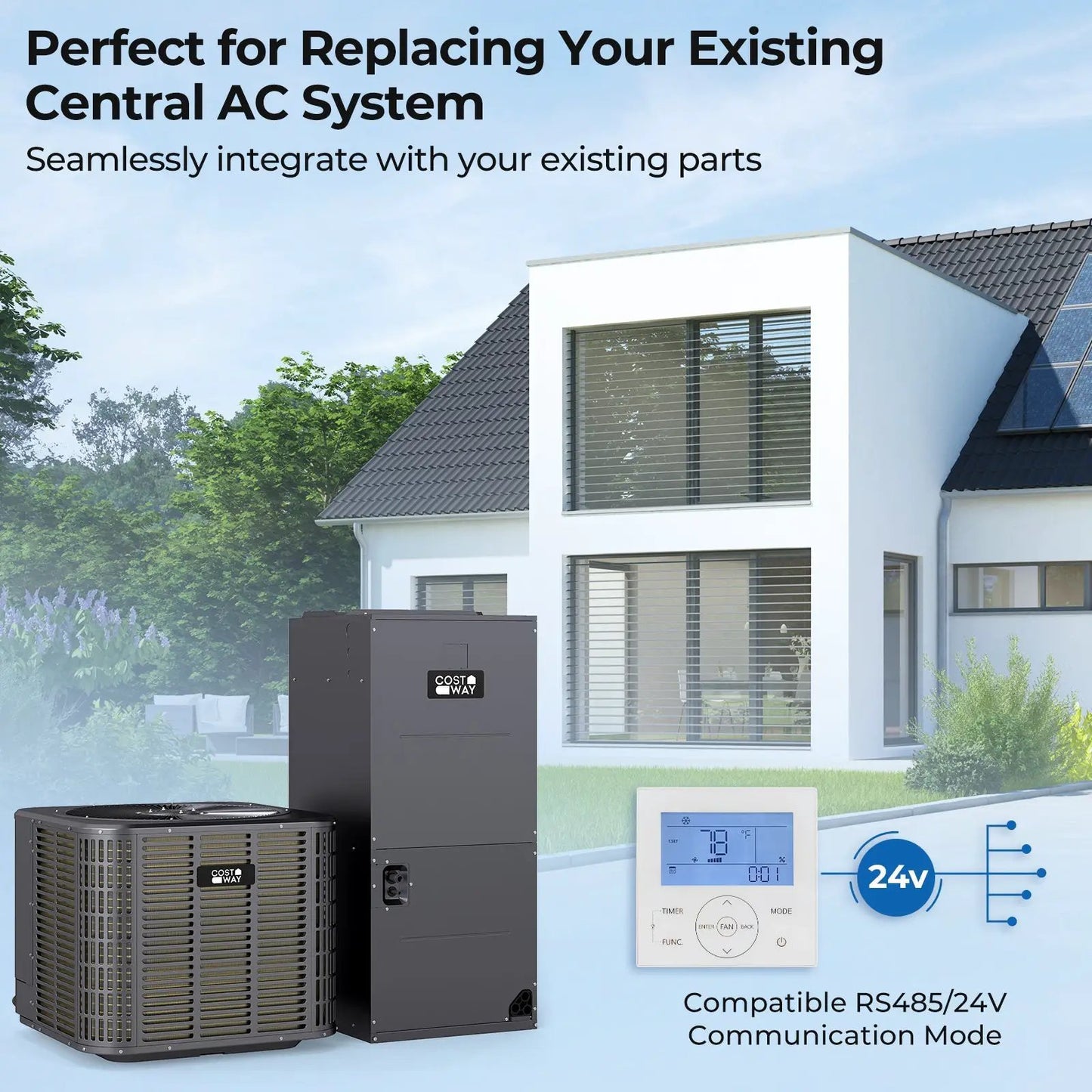 2 Ton 18 SEER2 central air conditioner heat pump with Costway outdoor unit and air handler on Tampa Home & Garden Store