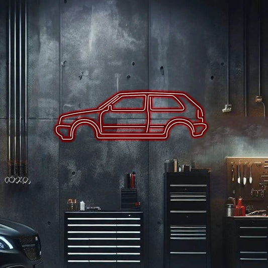 Golf Mk1 metal neon car wall art in red outline by Modello Turbo for home decor on Tampa Home & Garden Store