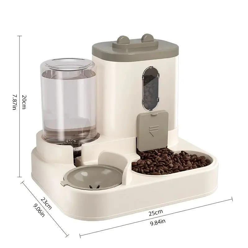 2-in-1 automatic pet feeder and water dispenser in cream with gray lid Moktan Sabai on Tampa Home & Garden Store