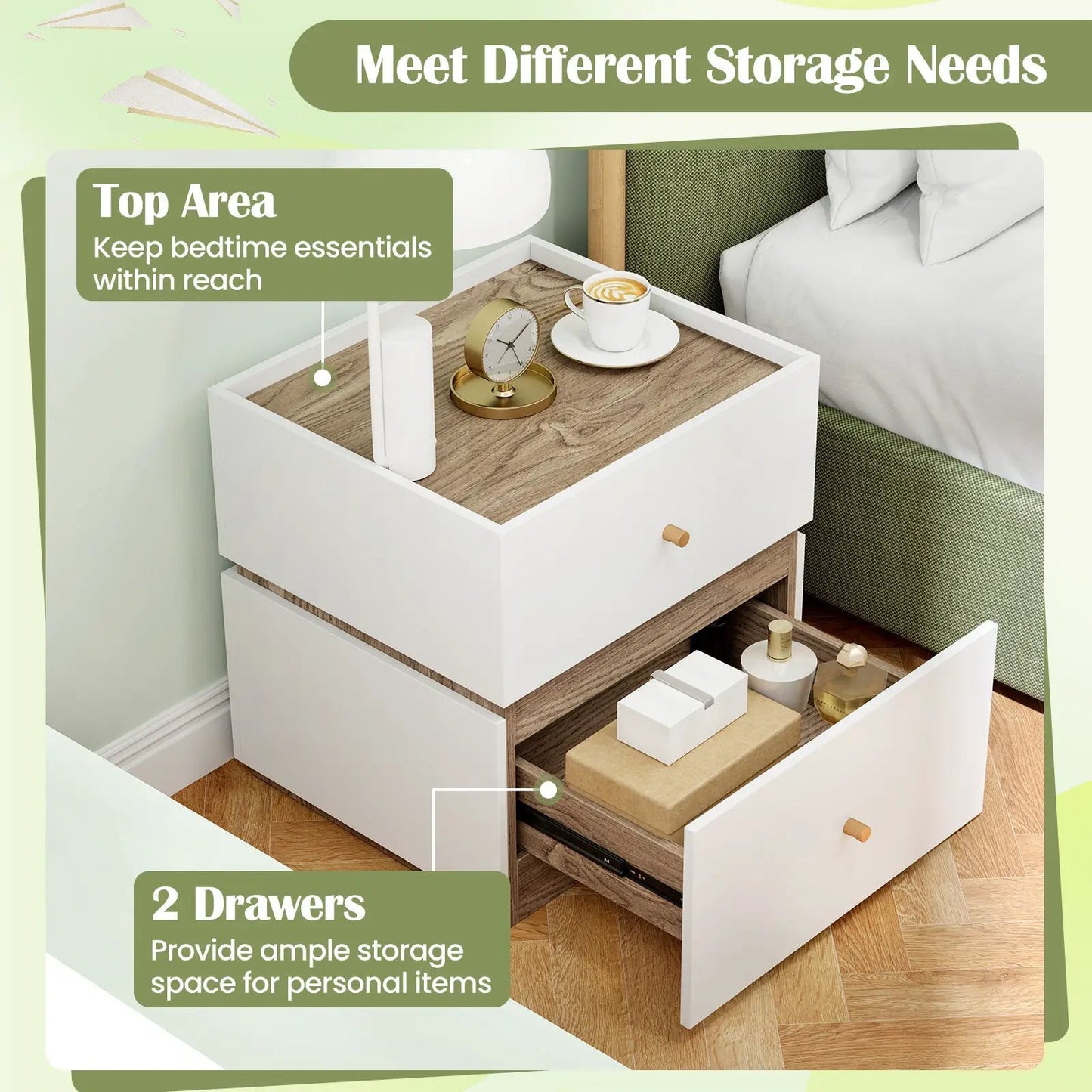 2-Drawer Modern Nightstand with Storage for Living Room Bedroom - Tampa Home & Garden Store