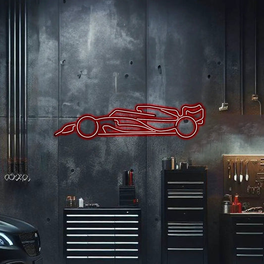 F1 metal neon car wall art, red outline, Modello Turbo MTN0024 Gift, artwork on garage wall on Tampa Home & Garden Store