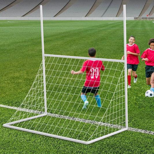 2 in 1 All Weather Football Training Equipment white goal with net on grass near players on Tampa Home & Garden Store