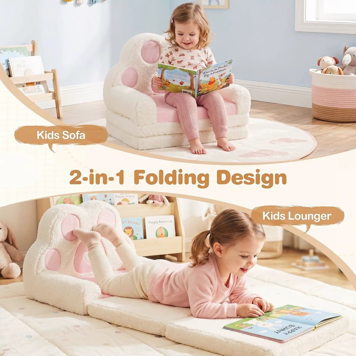 2-in-1 Convertible Kids Sofa Lounger with Cover