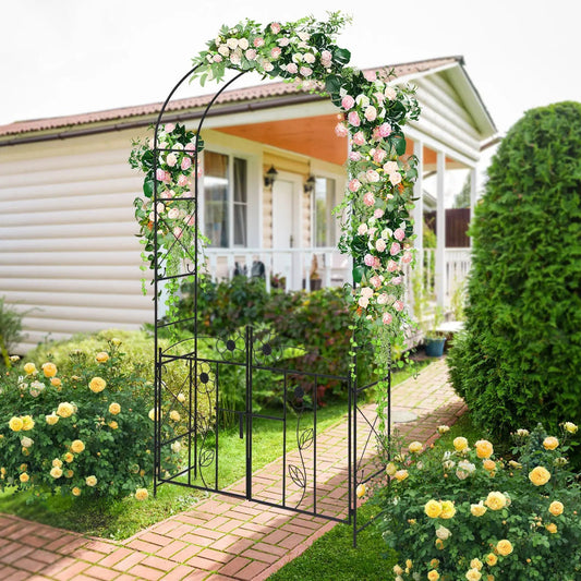 2 in 1 Garden Arbor with Door and Latch for Outdoor Lawn-Black - Tampa Home & Garden Store