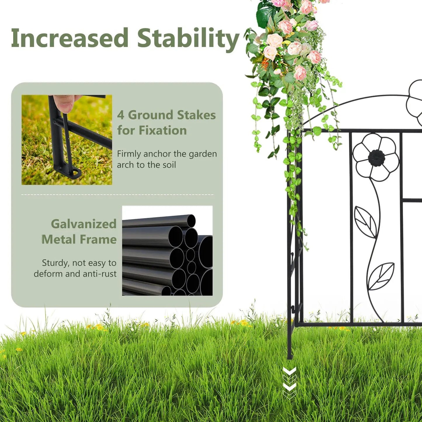 2 in 1 Garden Arbor with Door and Latch for Outdoor Lawn-Black - Tampa Home & Garden Store