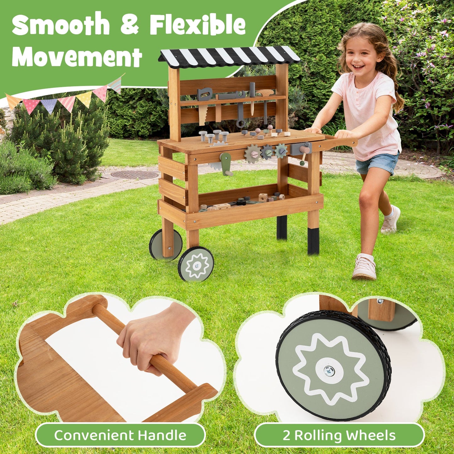 2-In-1 Kids Rolling Cart With Play Tools Set by DirectDeals, wooden workbench on wheels on Tampa Home & Garden Store