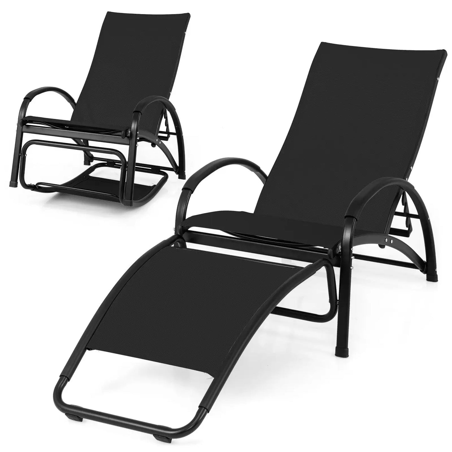 2-in-1 outdoor rocking chairs with backrest, DirectDeals, black metal frame and mesh, 2-pack on Tampa Home & Garden Store